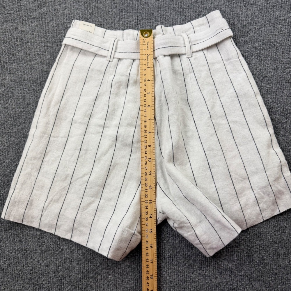 Abercrombie Linen Blend Pinstripe Belted Shorts Womens XS High Rise NWT - Picture 8 of 9